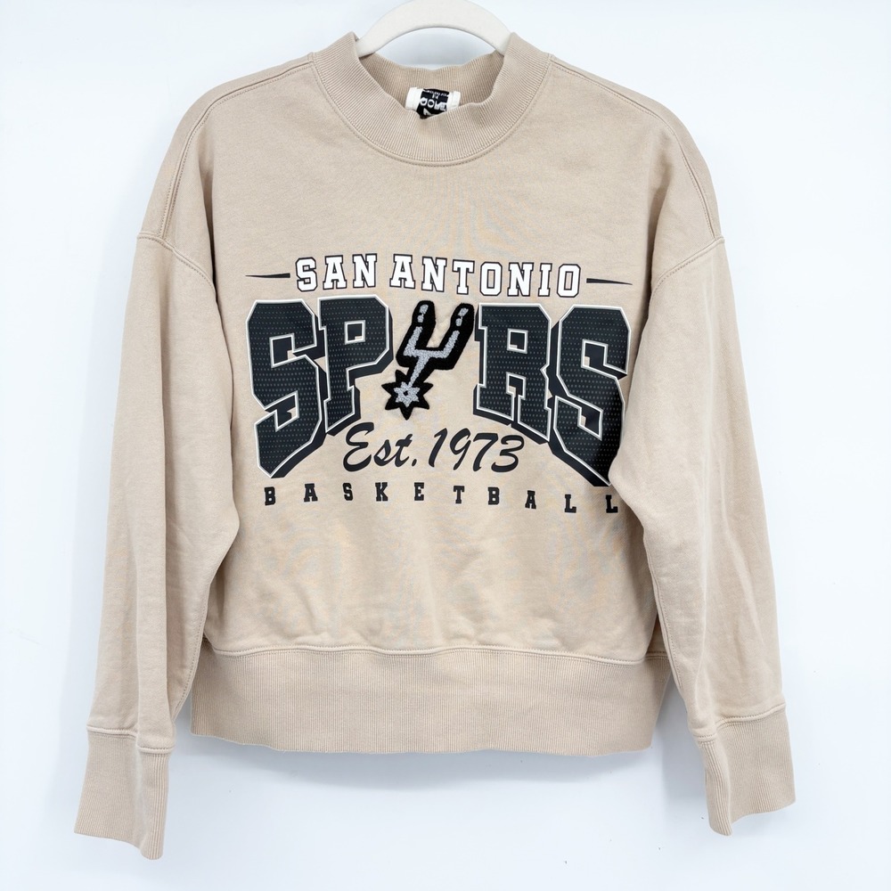 QORE Womens Western Tan San Antonio Spurs Streetwear Mock Neck Sweatshirt S/M